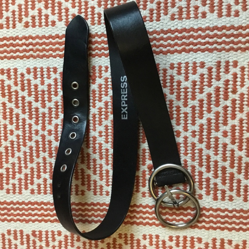 Express Black Belt with Dual Silver Rings